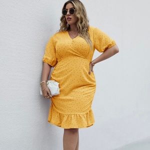 Plus Sized Polka Dot Front Ruched Mermaid Dress
